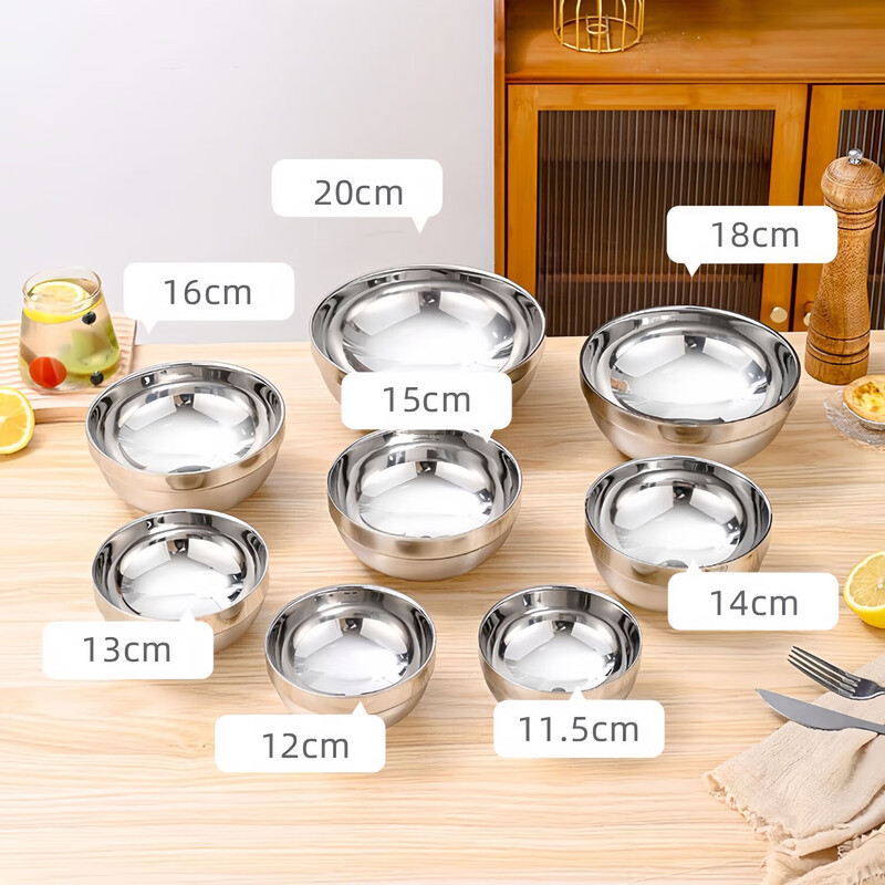 梦莺 双层碗隔热防烫不锈钢碗食堂成人碗儿童碗 大号不锈钢碗 20CM