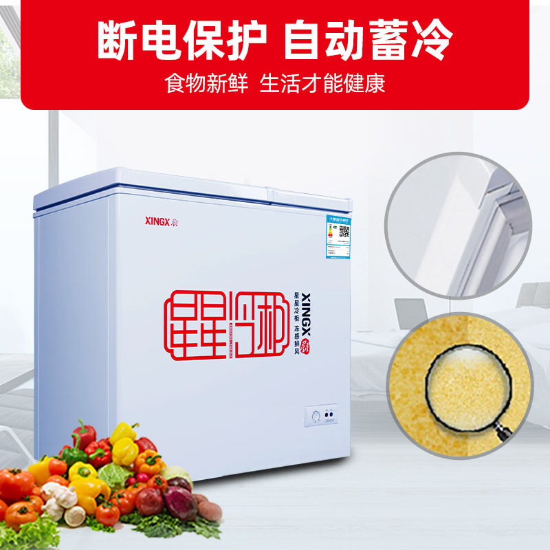 星星(XINGX)BCD-158JDE 158升家用冰柜 冷柜 商用 顶开门 左冷冻右冷藏双温双箱顶开 4D匀冷(白色)