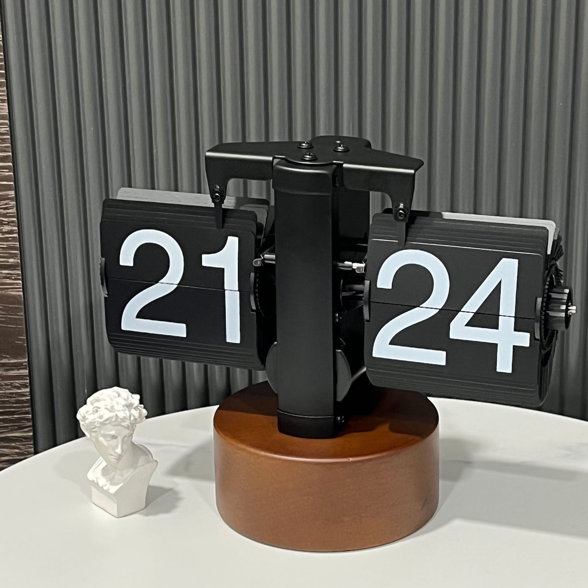 欧式自动翻页钟复古简约家居客厅座钟小天平机械自动翻页时钟【2】 圆底木底座全黑24小时