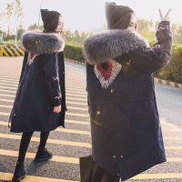2018冬季新款韩版女装chic大毛领中长款羽绒服女宽松刺绣加厚外套