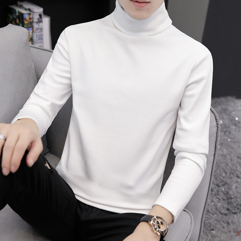 啄木鸟莫代尔高领德绒打底衫男士长袖t恤秋冬季加绒加厚内搭秋衣衣高清大图