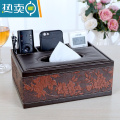 敬平多功能纸巾盒抽纸盒茶几客厅遥控器收纳盒酒店家用餐巾纸抽盒简约 皮革葡萄花拼接纸盒平