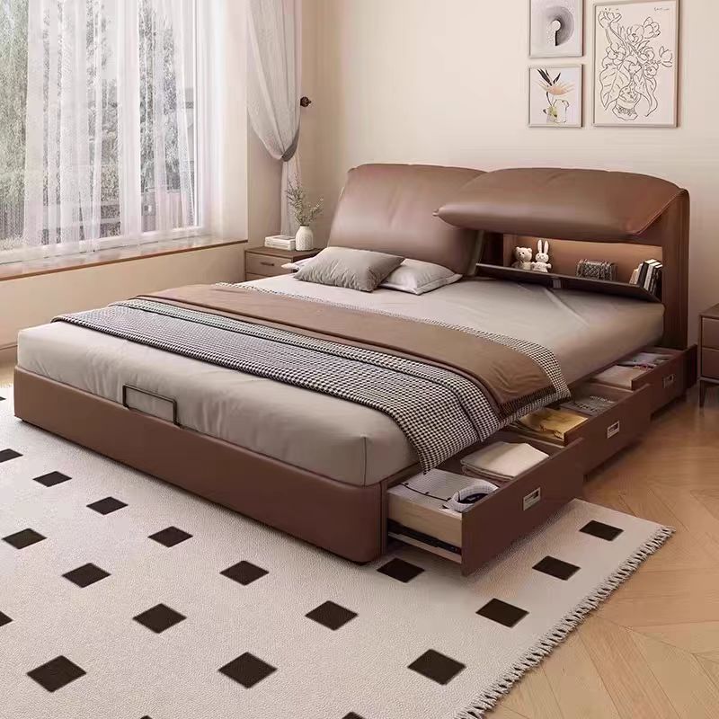 大象耳朵多功能真皮床家用小户型简约时尚双人床主卧室储物网红婚床高清大图