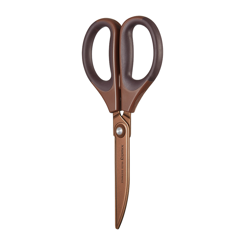 齐心 B2799 办公剪刀(弧形镀钛) 180mm 咖啡色 单把装高清大图