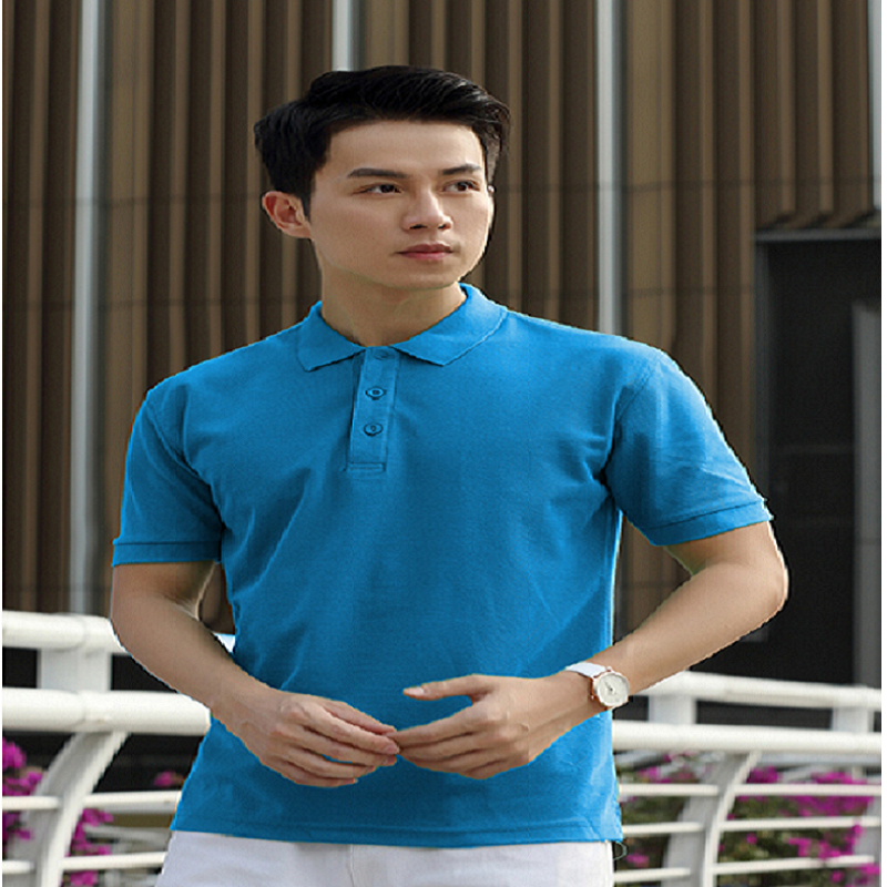 企购优品 定制孔蓝色Polo衫男 定制绣字logo胸牌