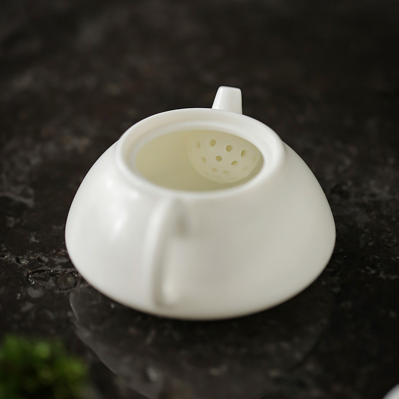領藝 德化白瓷玉瓷石瓢壶功夫茶具茶壶猪油白泡茶器 伍华石瓢壶(素烧釉)
