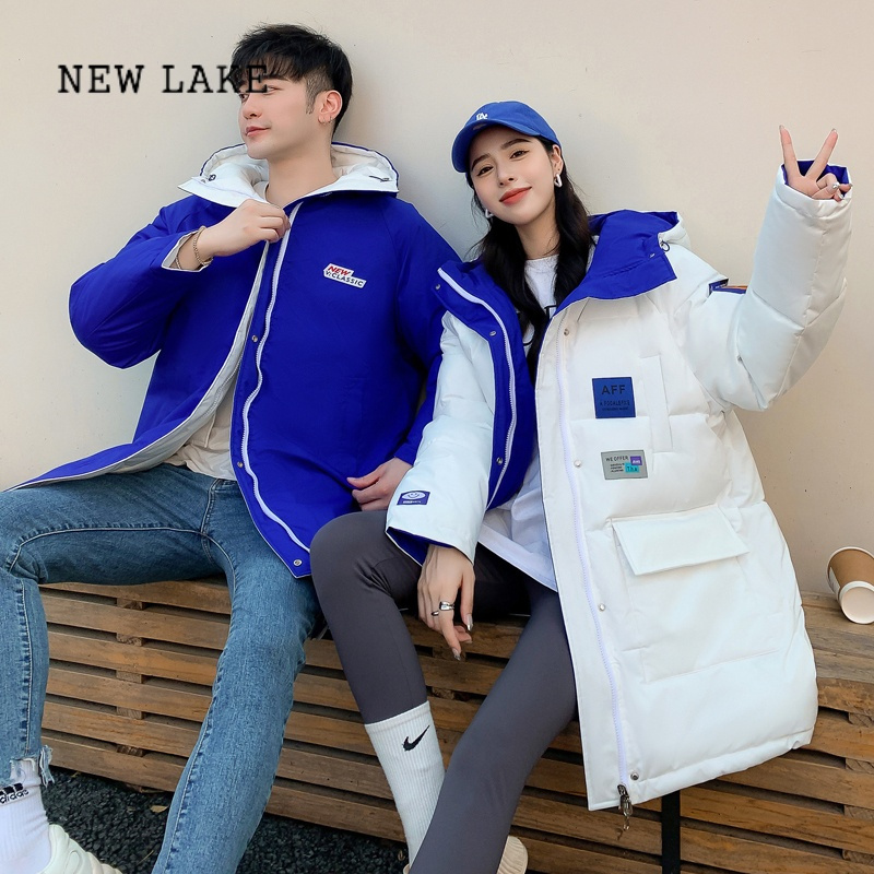 new lake情侣装冬季新款两面穿中长款韩版大码200斤羽绒棉外套棉衣女