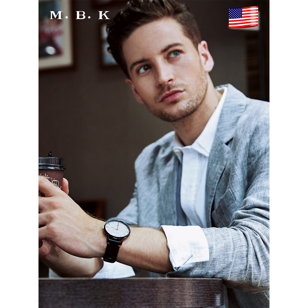 M.B.K欧美品牌潮流男表简约时尚手表全自动机械表 男款防水男士手表带日历腕表M-1001G001高清大图