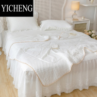 YICHENGA类冰丝凉席夏凉被四件套凉豆豆蕾丝公主风床裙款三件套仙气白色
