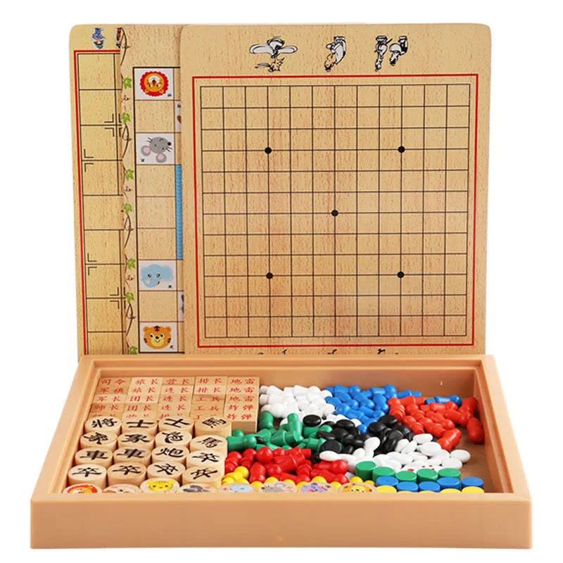 跳棋五子棋象棋飞行棋斗兽棋多功能桌面游戏儿童学生玩具棋|大号加厚二合一:围棋+跳棋图片