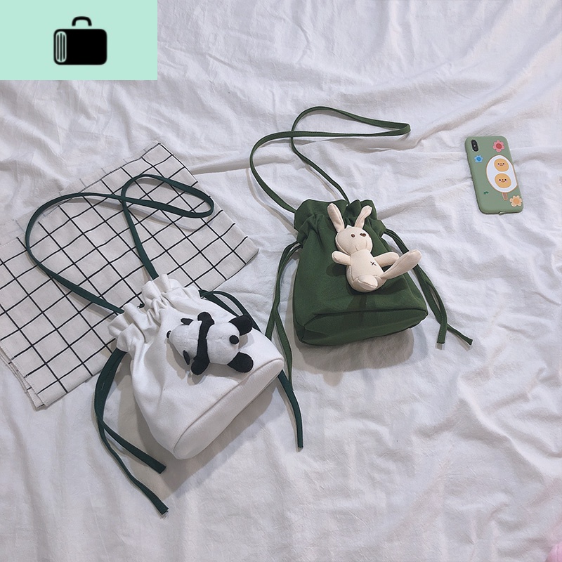 2020新款韩国ins可爱小包包少女帆布小水桶chic学生女单肩斜挎包NEWLAKE高清大图