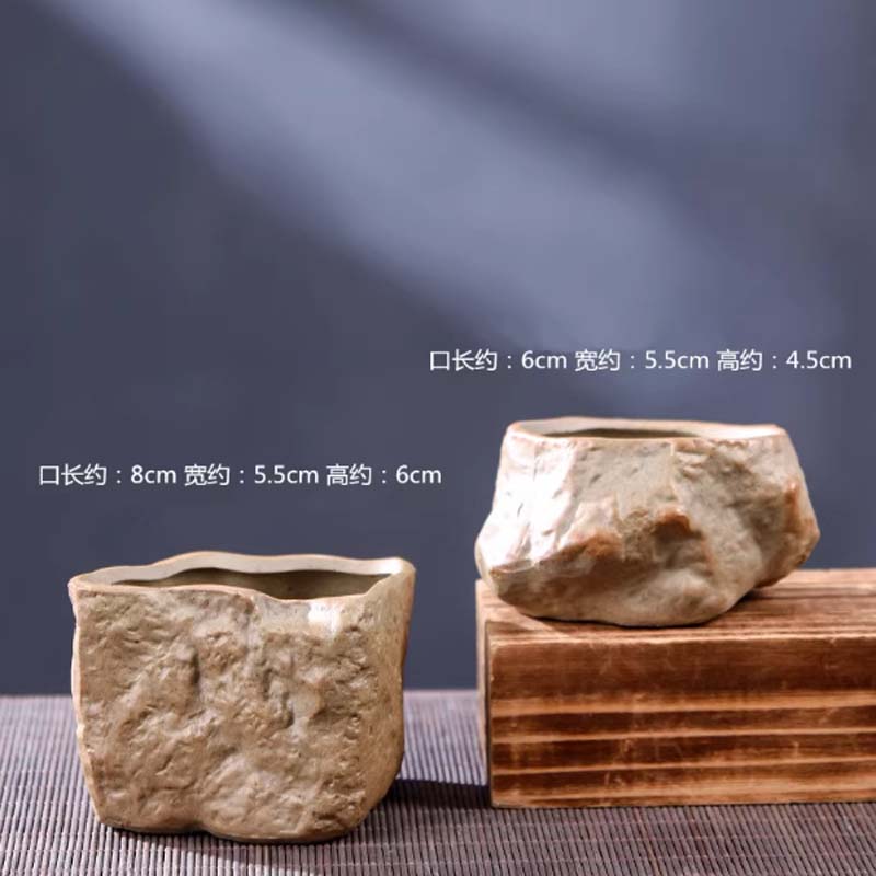 粗陶花盆 "粗陶小石头2个 口径长8*宽5.5*高6cm 长6*宽5.5*高4.5cm"