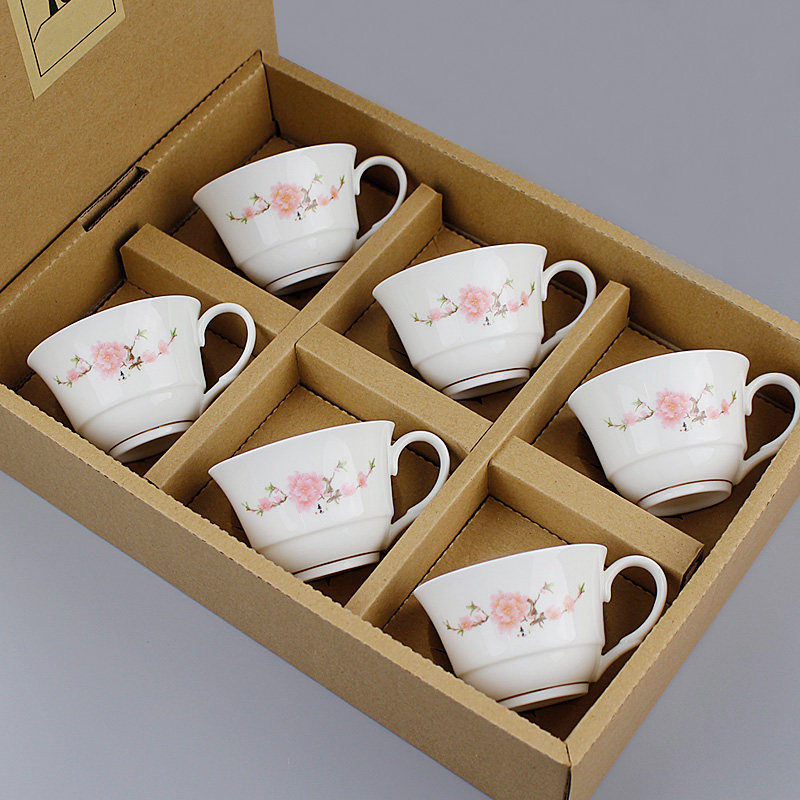青花瓷斗笠功夫茶具 陶瓷带柄小清新风格 山茶花 6杯高清大图