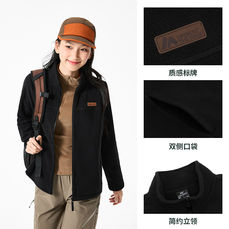 361°运动针织外套女新款摇粒绒外套舒适常规上衣 超级黑/超级黑 4XL