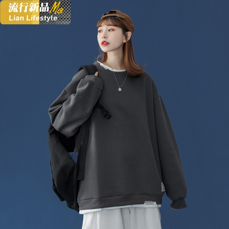 恋名媛黑色卫衣女无帽假两件上衣胖mm大码显瘦百搭宽松韩版oversize