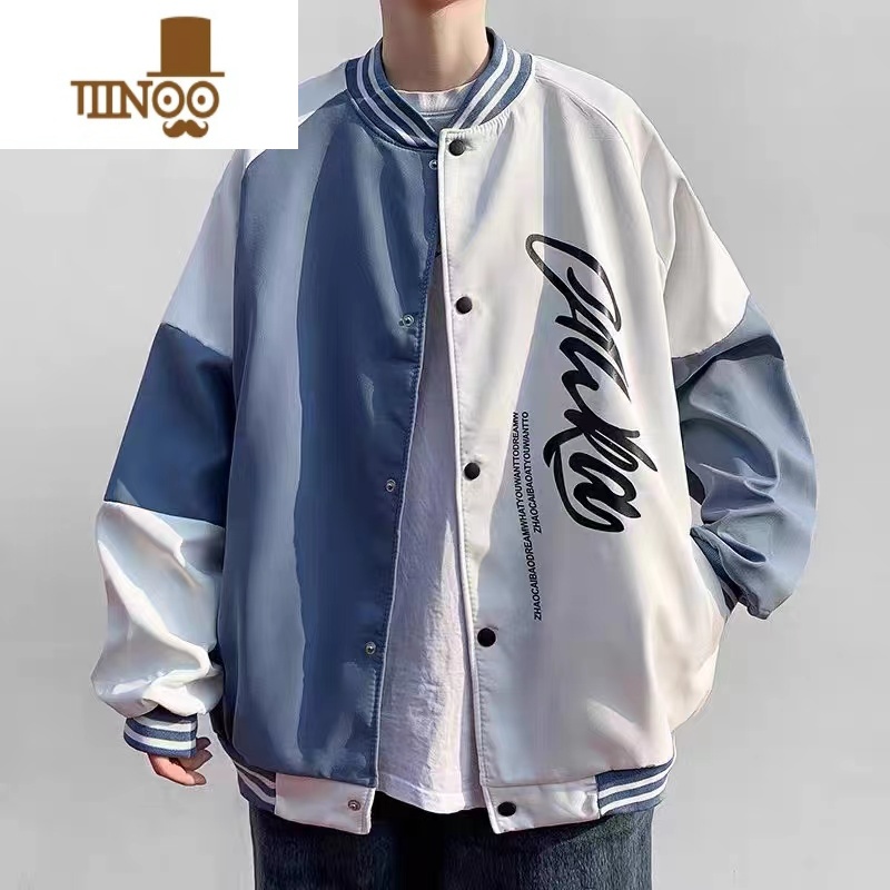 YANXU棒球服男撞色字母印花潮流新款宽松百搭学生夹克帅气休闲外套高清大图