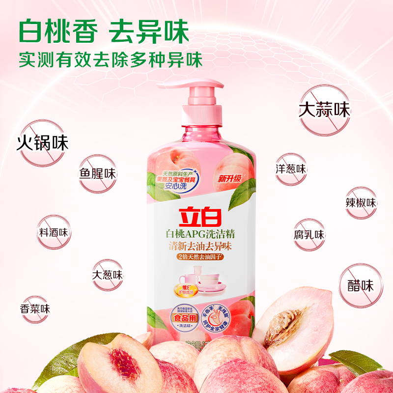 立白小苏打西柚洗洁精1kg+白桃APG洗洁精1kg去油去味去农残不伤手食品用可洗果蔬高清大图