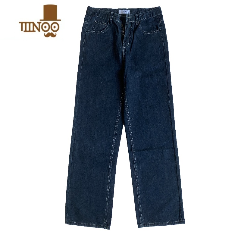 YANXU丹宁深蓝色阔腿牛仔裤男直筒宽松水洗垂感休闲裤子坠感高腰长裤潮高清大图
