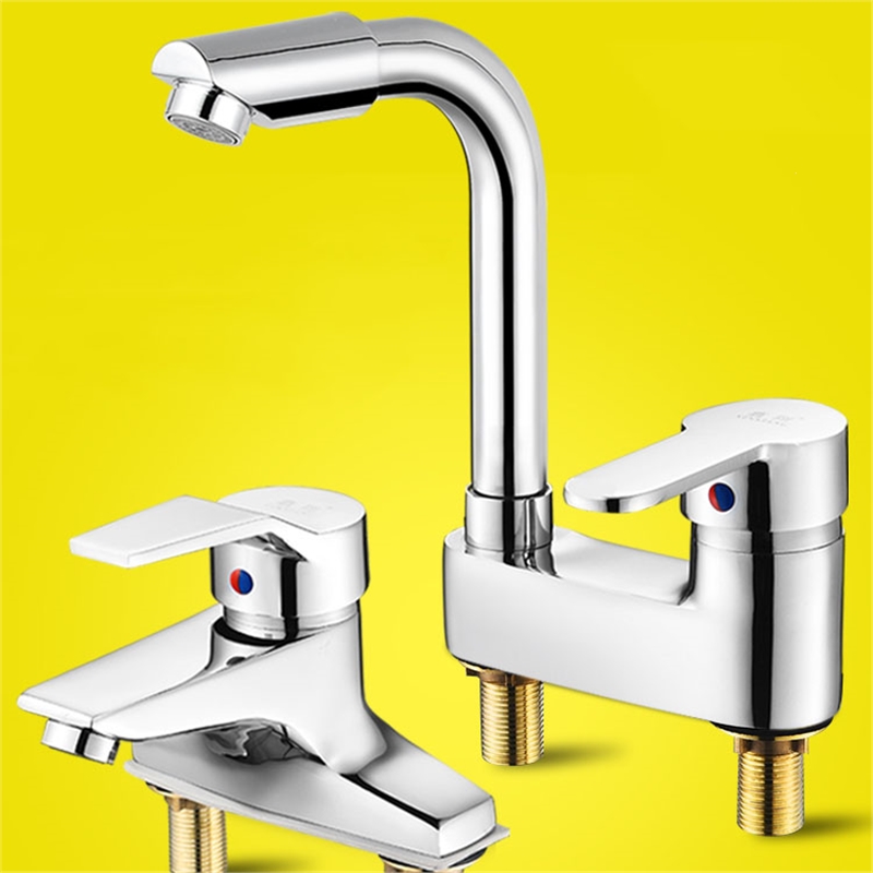 冷热水龙头洛滑卫生间台上盆洗手洗脸池铜冷暖面盆双孔洗脸盆水龙头