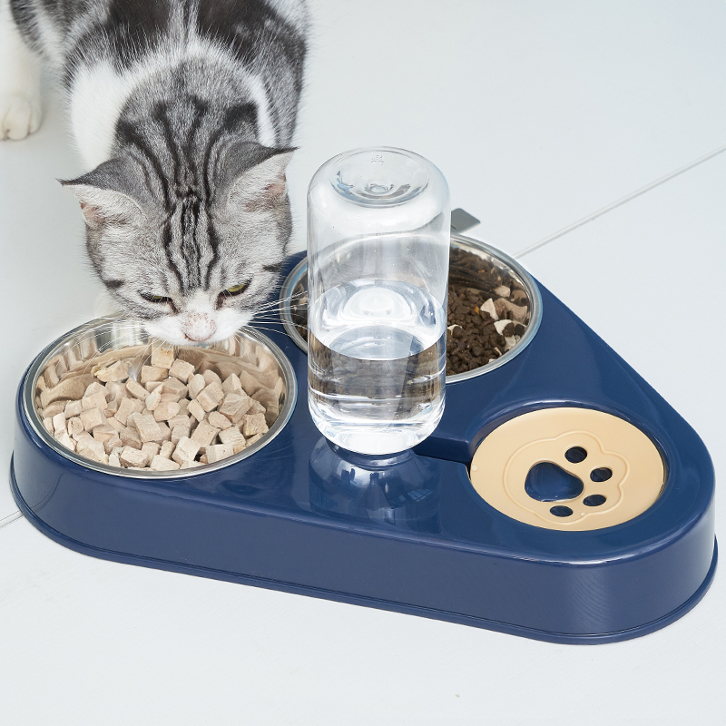 疯狂的主人Crazy Host 猫碗双碗狗碗喂食碗不锈钢饭盆宠物用品狗狗猫咪饮水机自动喝水器三角形大号