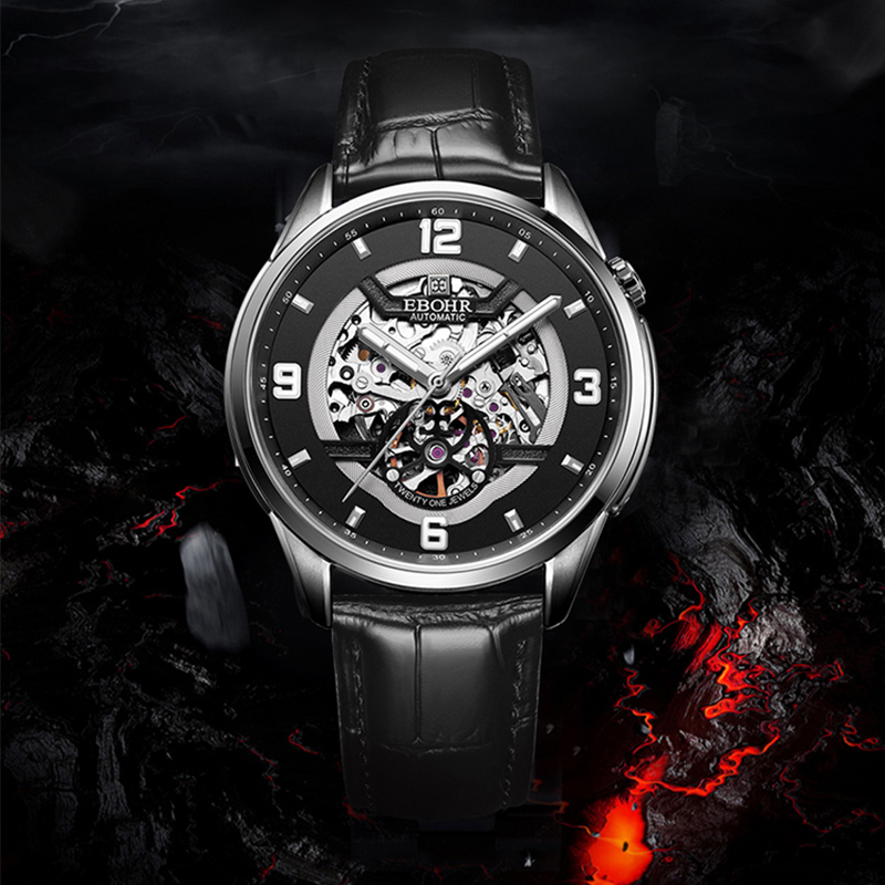 依波ebohr男表大师系列正品防水镂空自动机械表男表3636视频
