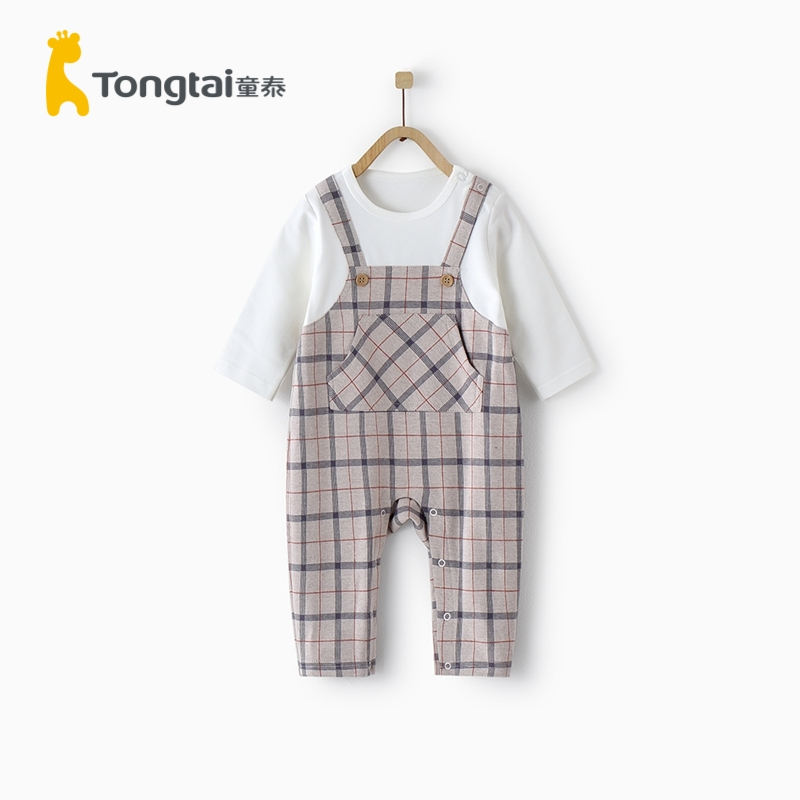 童泰(TONGTAI)春夏款婴儿衣服3-24月男女宝宝假两件哈衣婴幼儿背带式哈衣儿童服装儿童内衣小童宝宝内衣