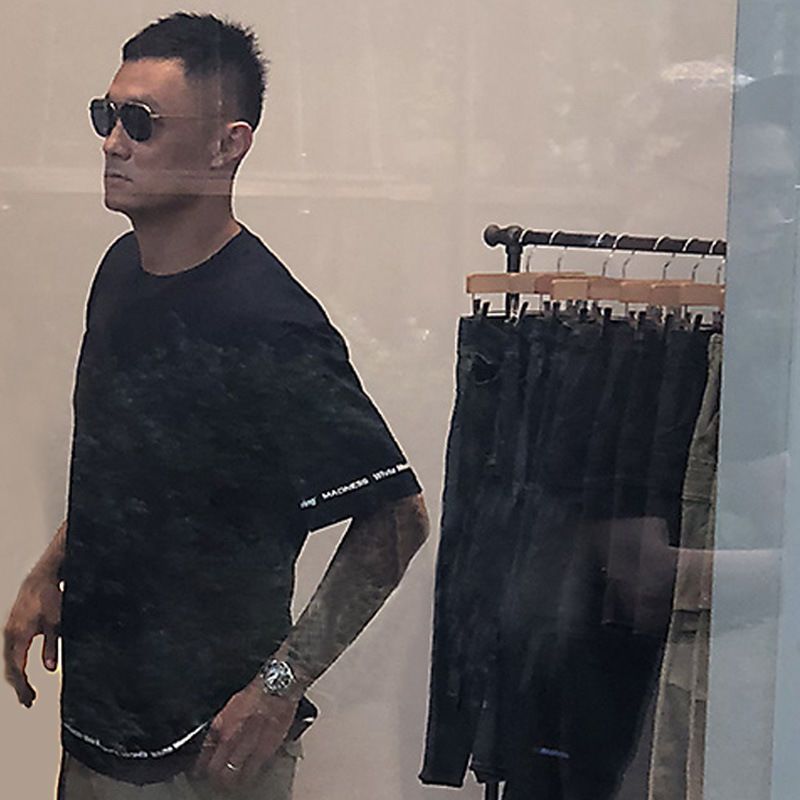 mdnsness潮牌余文乐同款四周年系列 短袖京东 打底衫英文字母T恤 黑色 XL