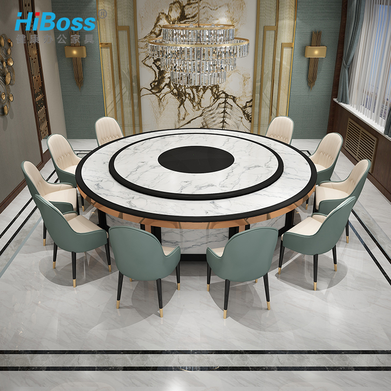 HiBoss现代简约餐桌大圆台新中式圆形餐桌椅组合