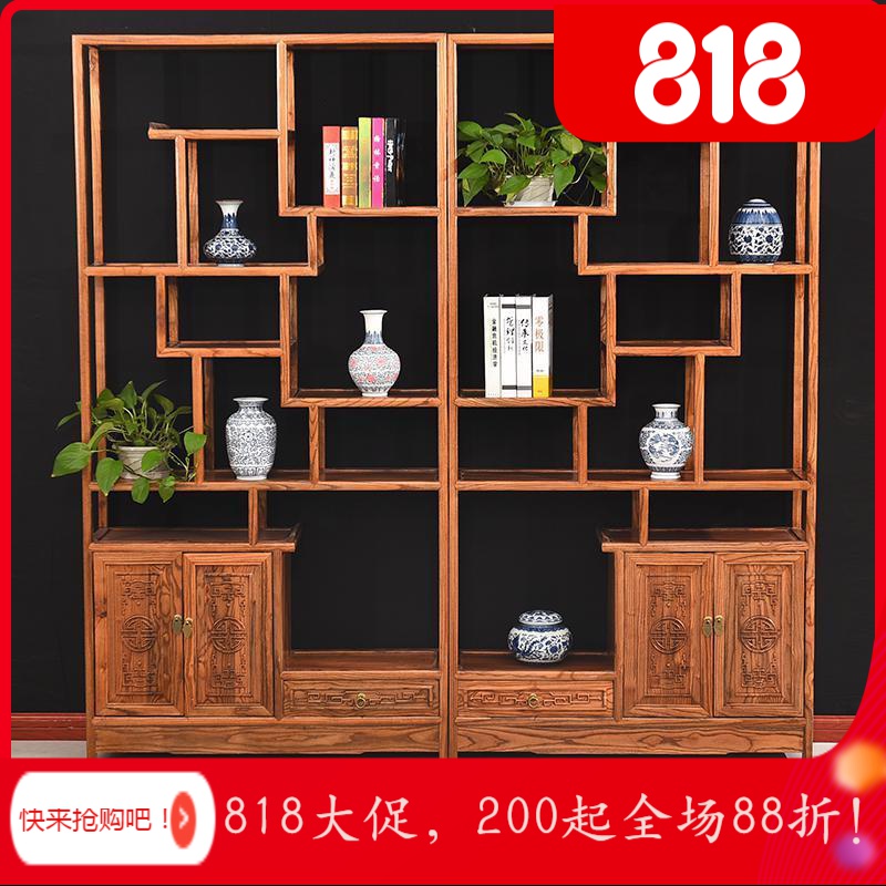 BONJEAN博古架实木新中式多宝阁茶叶展示陈列柜茶室置物古董货架客厅隔断 寿字博古架一对1米以下