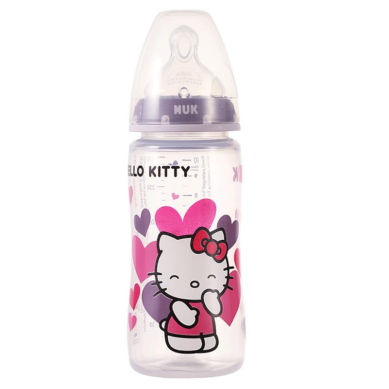NUK300ML宽口PP彩色Hello Kitty印花奶瓶(带初生型硅胶中圆孔奶嘴)颜色随机