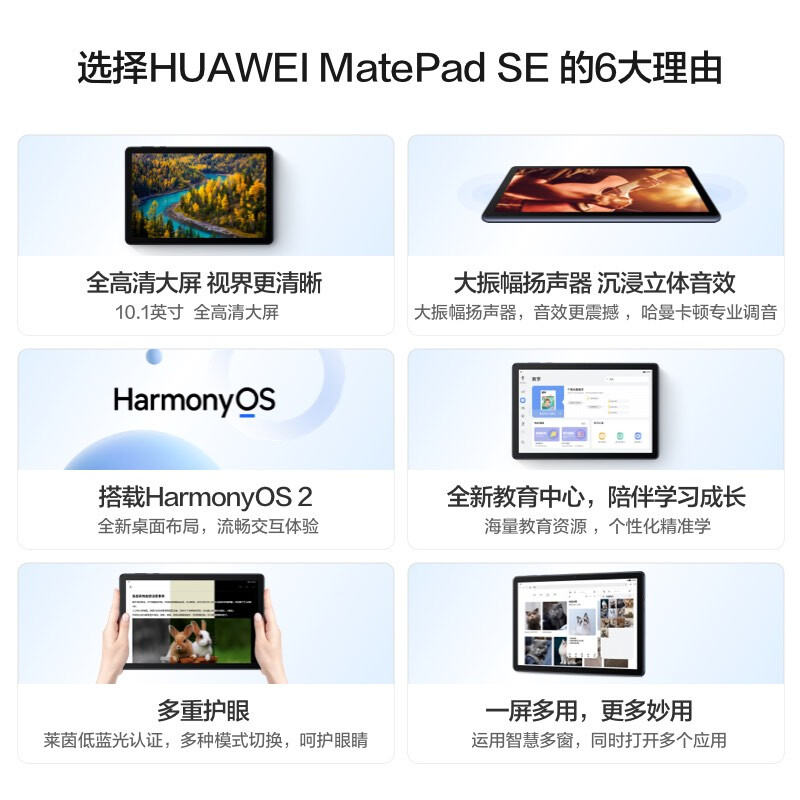 华为HUAWEI MatePad SE 10.1英寸高清大屏平板电脑 HarmonyOS 教育中心 沉浸影音 4GB+128GB LTE 深海蓝高清大图