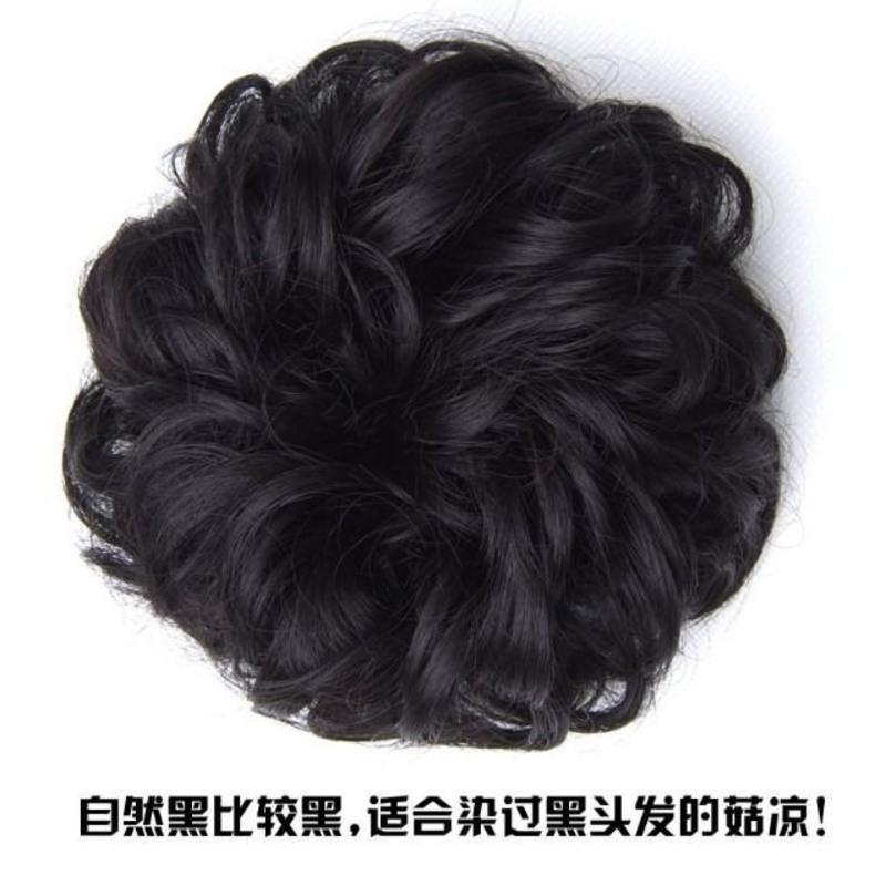 假发盘发发圈女假头花发圈丸子花苞头假发发苞蓬松盘发短卷发圈 发圈/自然黑