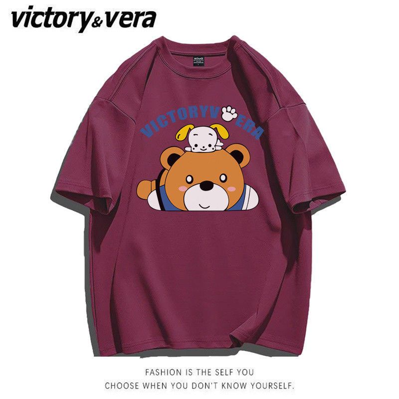 VICTORYVERA夏季2022新款短袖t恤女字母印花宽松百搭情侣上衣服潮