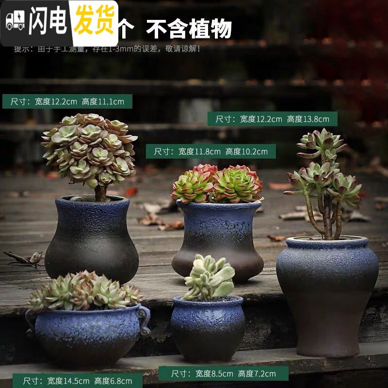 三维工匠多肉花盆大号老桩创意个性大口径粗陶透气陶瓷肉肉植物盆 FRD老桩组合3个 大花盆容器