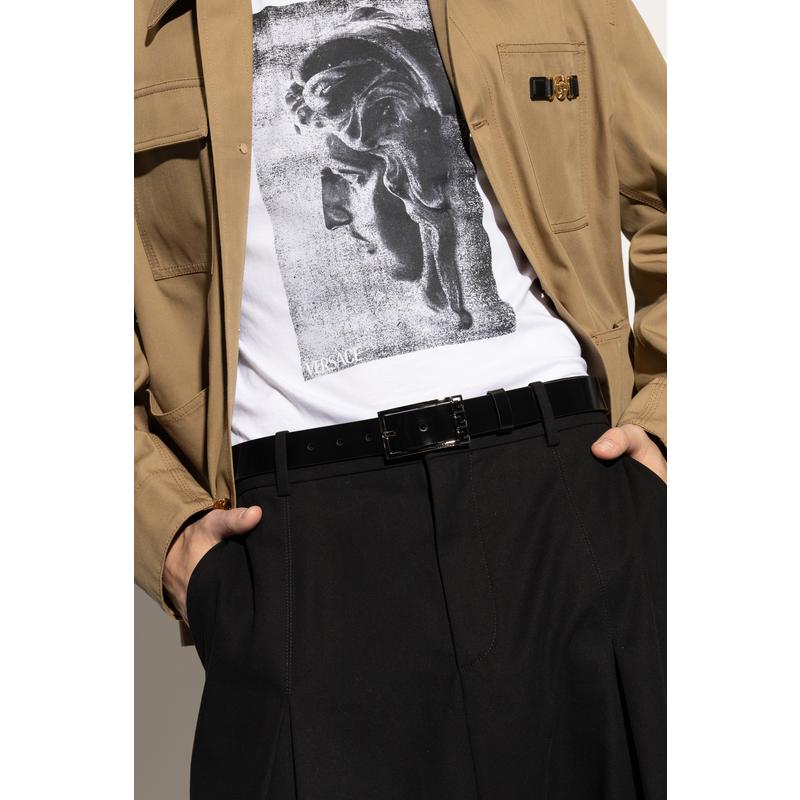 Versace【当季新品】男式皮带简约经典黑色宽版商务休闲高清大图