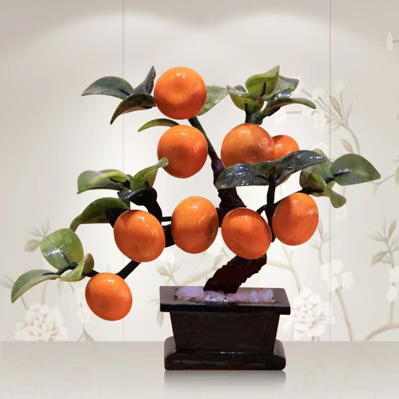 天然玉石桔子树客厅家居饰品玉器工艺品家居创意装饰品新中式摆件
