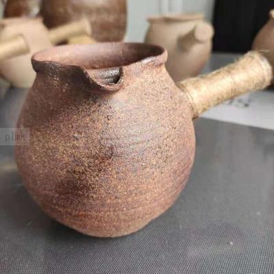褐色550毫升侧把双过虑烤茶壶 西北罐罐茶煮茶器侧把壶甘肃土陶煮茶壶土陶罐煮茶壶陶烧茶器家用