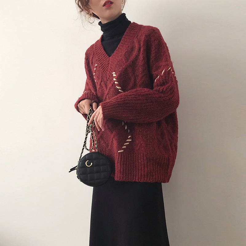 SUNTEK秋冬季新款大码女装胖妹妹显瘦红色毛衣女半身裙子洋气减龄两件套毛衣