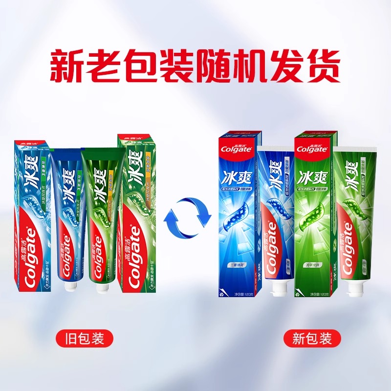 高露洁 含珠子10倍持久清凉清新家用装 三重薄荷冰爽牙膏 120g*6支高清大图