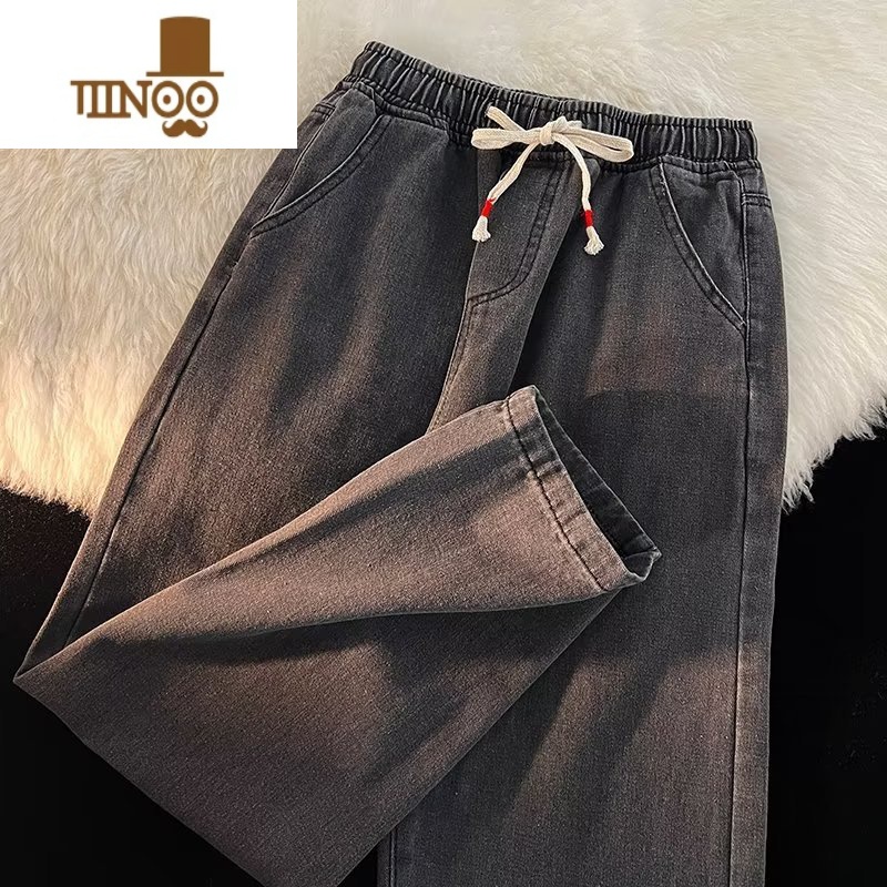 YANXU系绳直筒牛仔裤男ins潮牌夏季宽松休闲裤潮流港风复古阔休Y直N高清大图