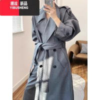 YIBUSHENG巴黎旧梦经典卡其廓形风衣外套女大翻领双排扣中长款气质大梦 L 高街铁灰