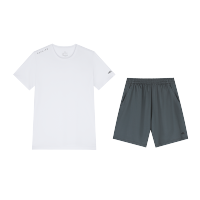361°运动套装男夏季新款跑步健身锻炼服两件套652524002V XS 本白/砾石灰