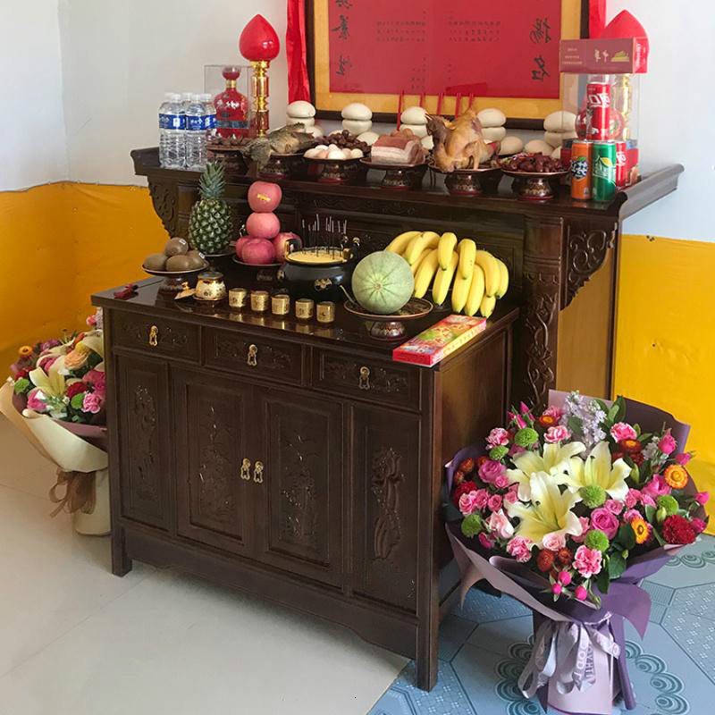 森美人实木家用供桌供台供佛桌神台老榆木佛台套柜条案佛龛佛台供奉台 两件套三屉158*60*108颜色可选