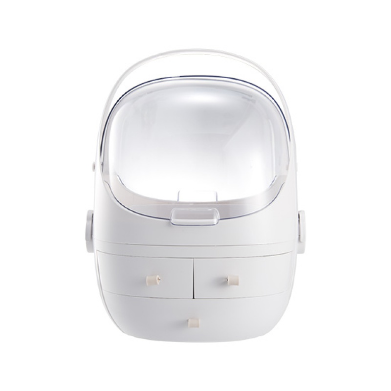 防尘化妆品收纳盒梳妆台收纳架 桌面塑料护肤品面膜置物架 圆形款小号优雅白