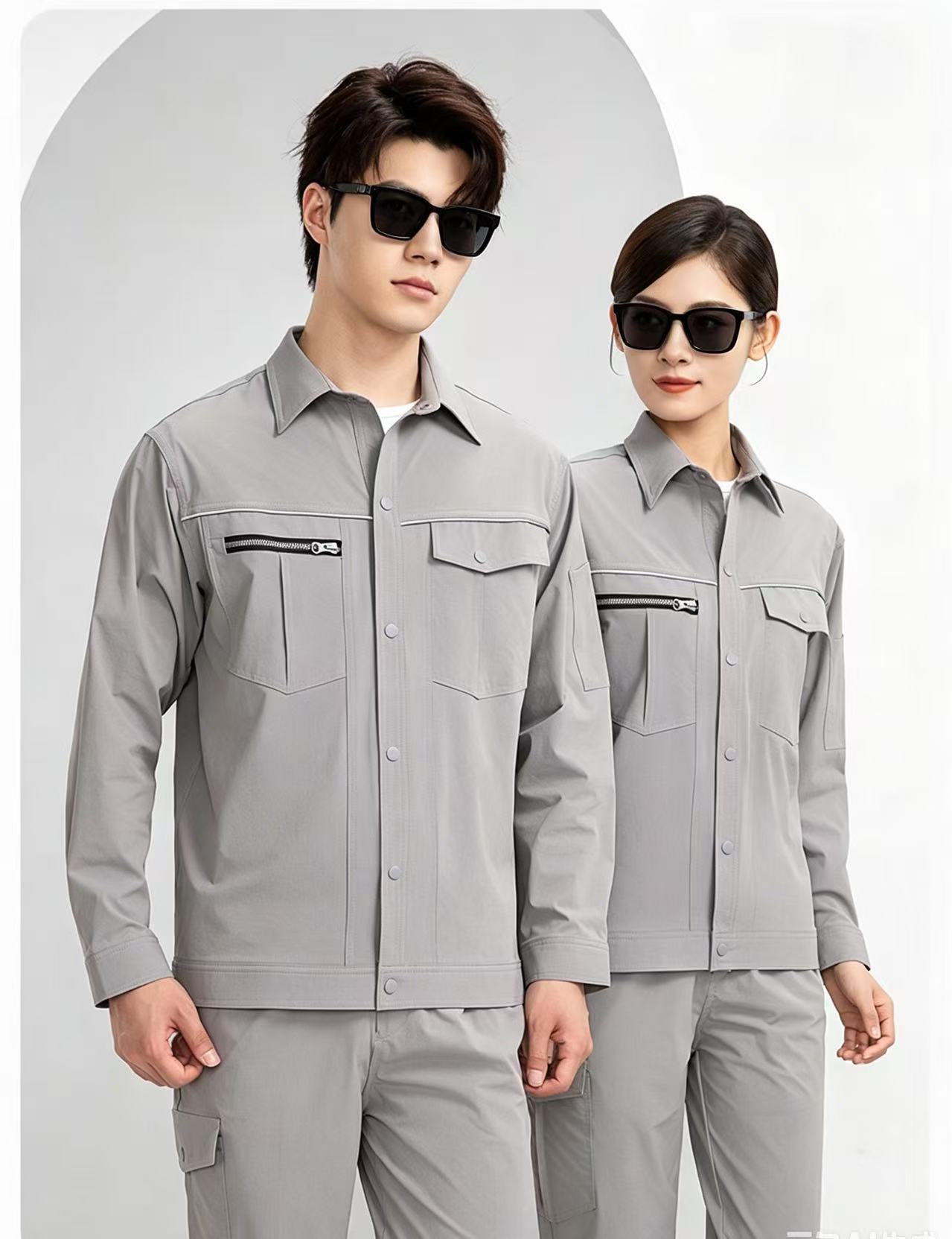 路安保夏季长袖工作服XH-S801套装耐磨速干套高清大图