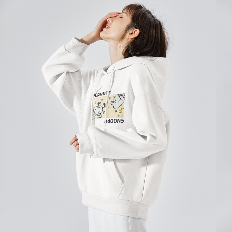 唐狮连帽卫衣女春秋新款史努比前胸图案宽松韩版休闲百搭上衣