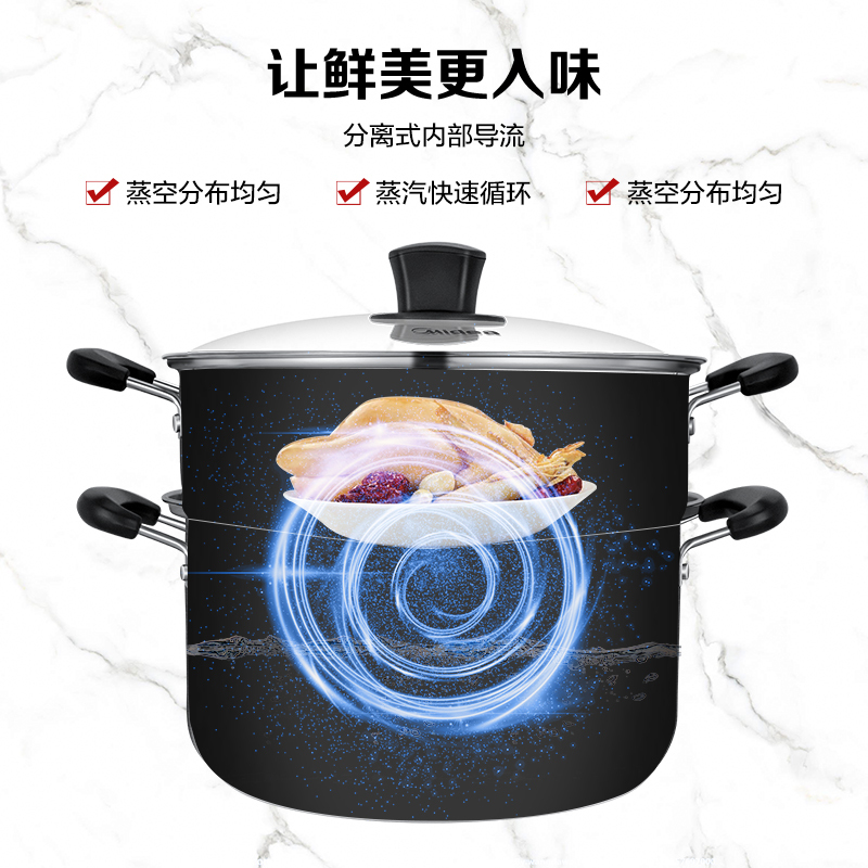 美的喆物蒸锅家用蒸笼不锈钢大号双多三层加厚蒸屉小电磁炉煤气灶 304不锈钢-双层 24cm