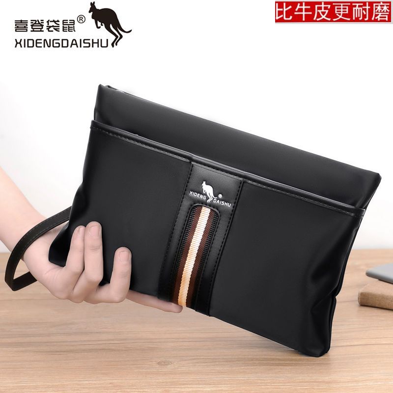 新款手抓包男士手拿包帆布大容量横款休闲气质牛津布夹包手包_635 睿智黑小号单包【无赠品】