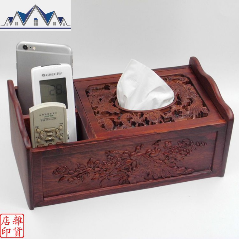 越南花梨木遥控器收纳盒多功能抽纸盒实木纸巾盒桌面整理收纳盒 三维工匠高清大图