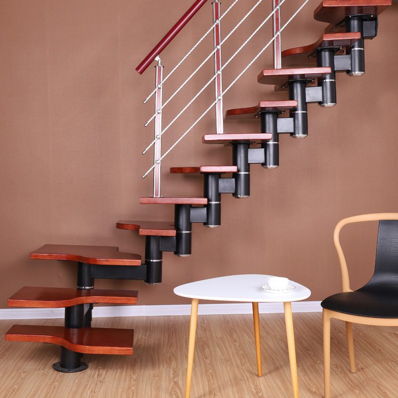 蓝伦索阁楼楼梯复式室内阁楼脊索钢木楼梯现代简约家用楼梯四管双管